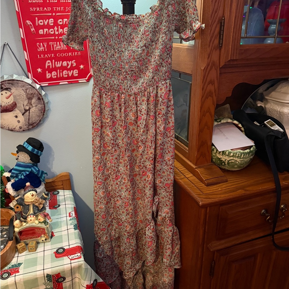 Blue Rain Floral Off-Shoulder Maxi Dress